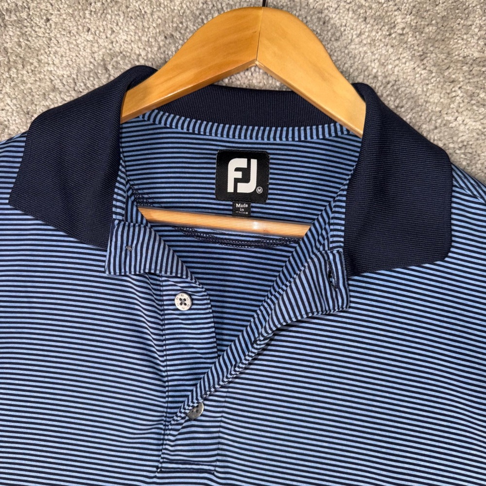 FootJoy Men's M Blue Striped Performance Golf Polo Shirt FJ Logo - Picture 6 of 8